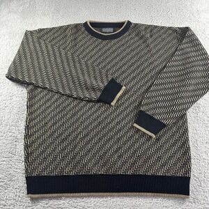 Vintage Jantzen Pattern‎ Sweater Mens XL Geometric Brown Black Grandpacore Retro